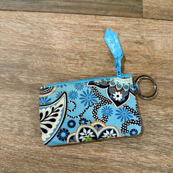 Vera Bradley Turquoise Paisley Zip ID coin card holder purse key ring - Picture 5 of 5